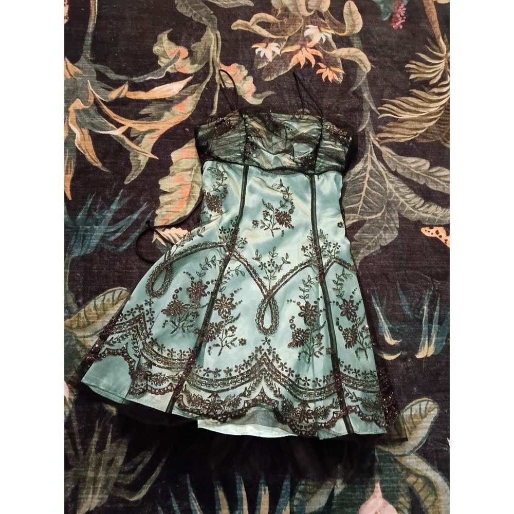 VTG Morgan & Co Dress Juniors 7/8 Satin Black Lace Corset Back Whimsigoth Prom